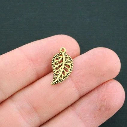 20 Leaf Antique Gold Tone Charms 2 Sided - GC224