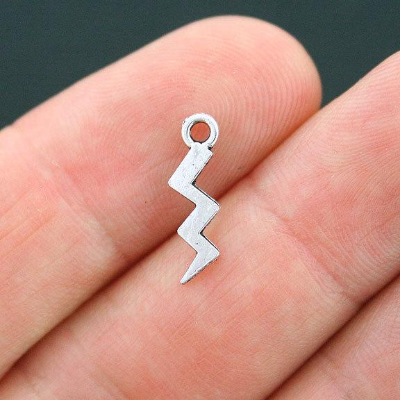 20 Lightning Bolt Antique Silver Tone Charms 2 Sided - SC3944