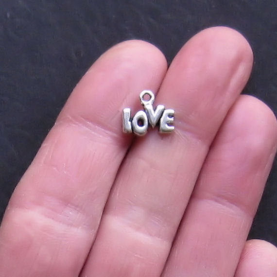 20 Love Antique Silver Tone Charms - SC291