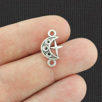 20 Moon and Star Connector Antique Silver Tone Charms - SC319