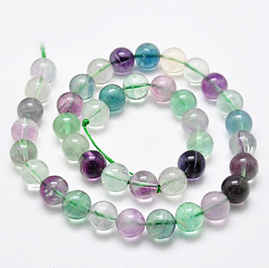 20 Round Natural Fluorite Beads - Purples, Blues, and Greens - Choose Your Size!