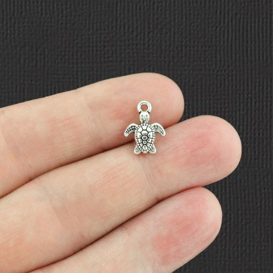 20 Sea Turtle Antique Silver Tone Charms 2 Sided - SC7772