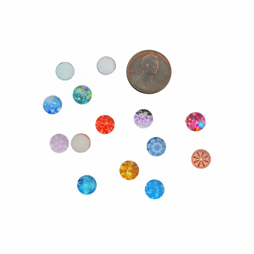 20 Snowflake Glass Dome Cabochon Seals 8mm Assorted Set - CBD005