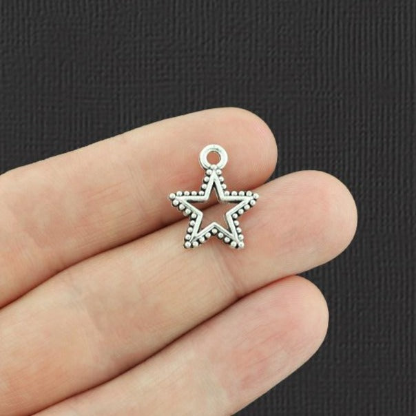 20 Star Antique Silver Tone Charms 2 Sided - SC557