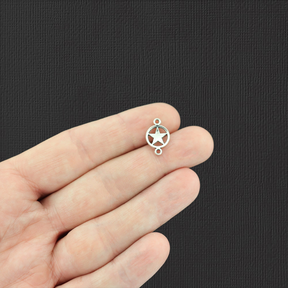 20 Star Connector Antique Silver Tone Charms - SC7135