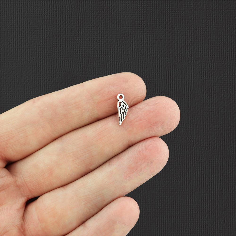 20 Tiny Angel Wing Antique Silver Tone Charms 2 Sided - SC4306