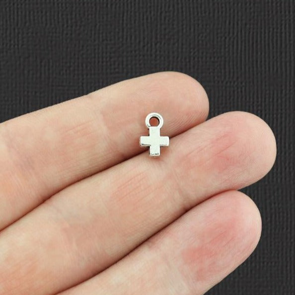 20 Tiny Cross Antique Silver Tone Charms 2 Sided - SC4233