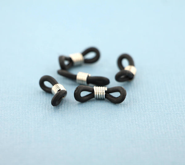 20 Black Rubber Connectors for Eye Glasses or Necklace Chain 25mm - FD502