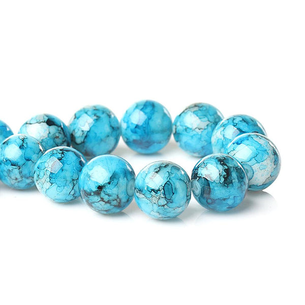 Round Glass Beads 14mm - Mottled Sky Blue - 20 Beads - BD842