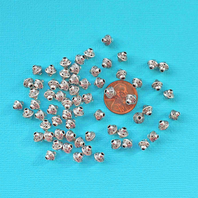 Bicone Spacer Beads 6mm - Silver Tone - 20 Beads - SC5788