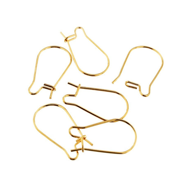 Gold Stainless Steel Earrings - Kidney Style Hooks - 11mm x 20mm - 10 Pieces 5 Pairs - FD791