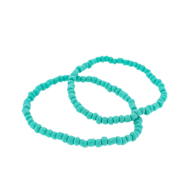 Seed Glass Bead Bracelets - 65mm - Turquoise - 5 Bracelets - BB106