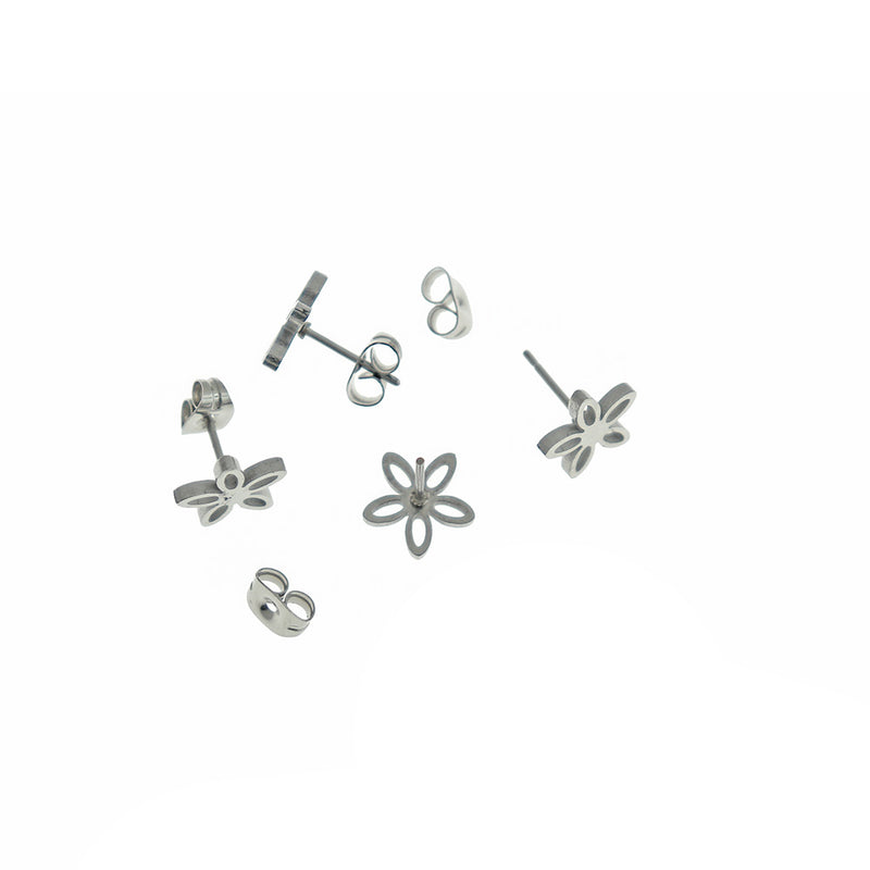 Stainless Steel Earrings - Flower Studs - 10mm - 2 Pieces 1 Pair - ER441