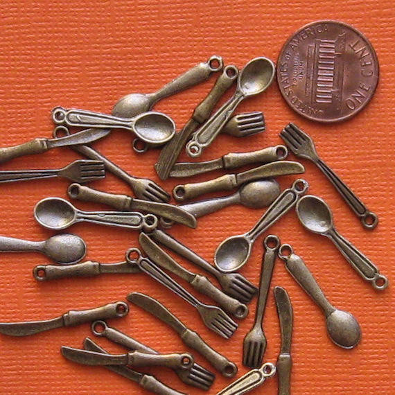 24 Cutlery Antique Bronze Tone Charms 8 of Each - BC252