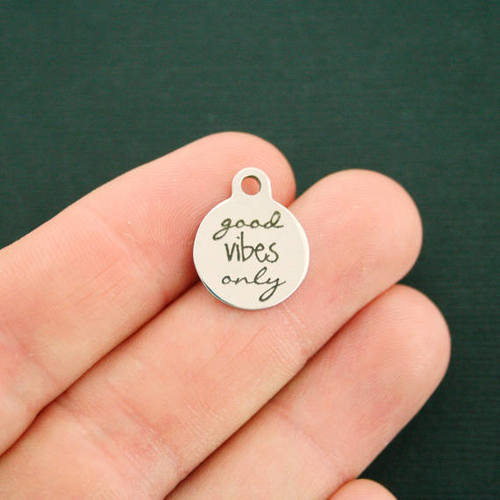 Good Vibes Only Stainless Steel Small Round Charms - BFS002-2415