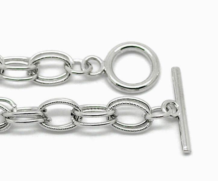 Silver Tone Cable Chain Bracelet 7.87" - 6mm - 6 Bracelets - N026