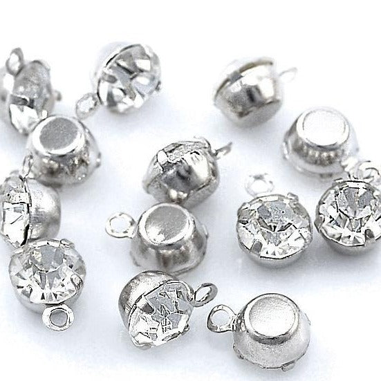 25 Clear Rhinestone Silver Tone Copper Charms - SC2035