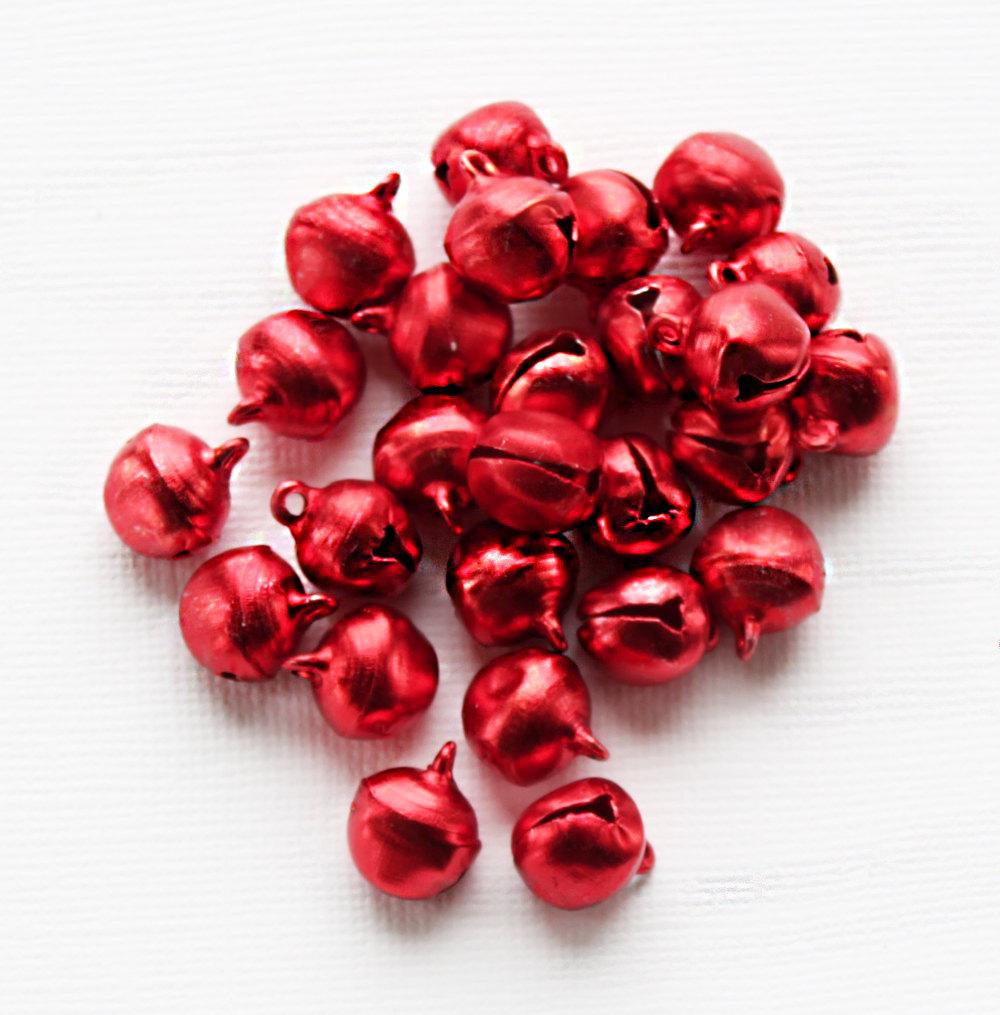 25 breloques en aluminium rouge métallisé Jingle Bell 3D - XC111