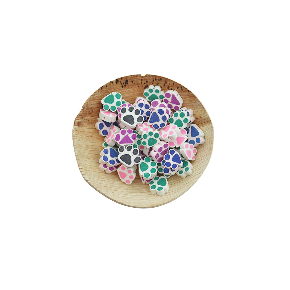 25 Paw Print Polymer Clay Beads - Assorted Rainbow - Choose Your Size!