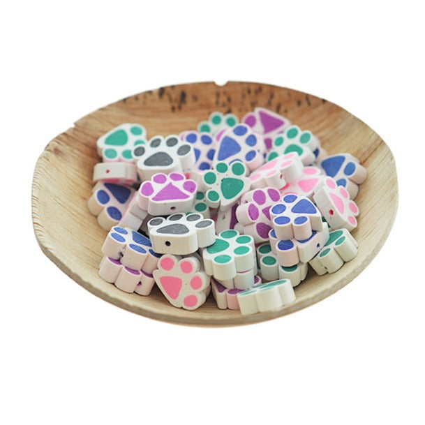 25 Paw Print Polymer Clay Beads - Assorted Rainbow - Choose Your Size!
