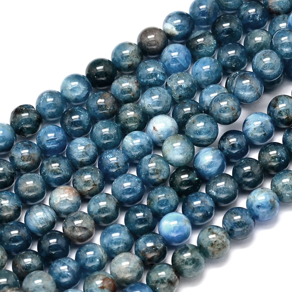 25 Round Natural Apatite Beads - Ocean Blue - Choose Your Size!