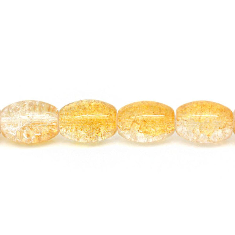 Oval Glass Beads 14mm x 10mm - Yellow and Clear Crackle - 25 Beads - BD554