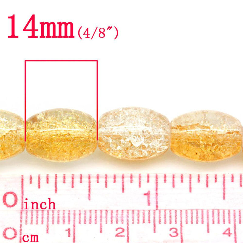 Oval Glass Beads 14mm x 10mm - Yellow and Clear Crackle - 25 Beads - BD554