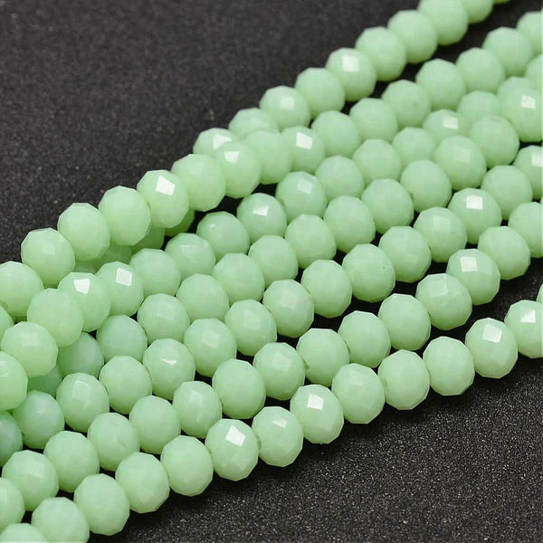Faceted Glass Beads 8mm x 6mm - Mint Green - 25 Beads - BD1249