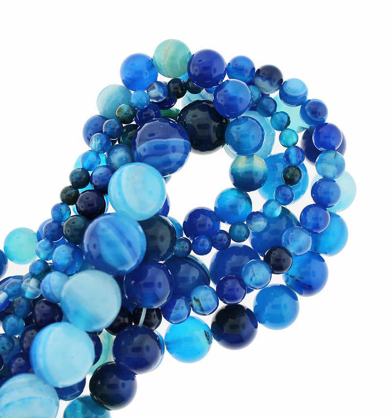 Round Natural Lace Agate Beads 4mm -12mm - Choose Your Size - Blue Tones - 1 Full 15" Strand - BD1839