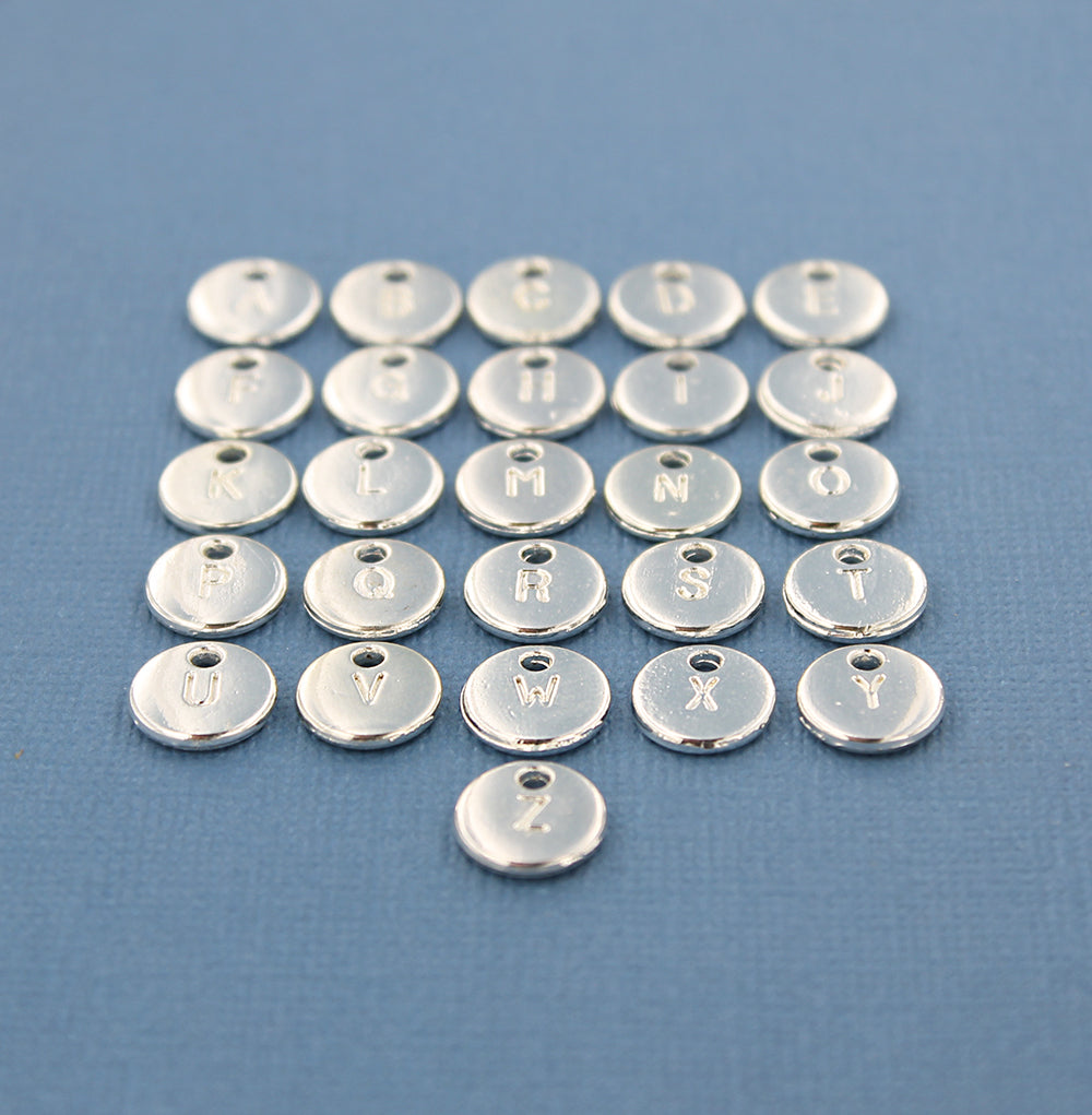 26 Alphabet Letter Silver Tone Charms - 1 Set - ALPHA3100