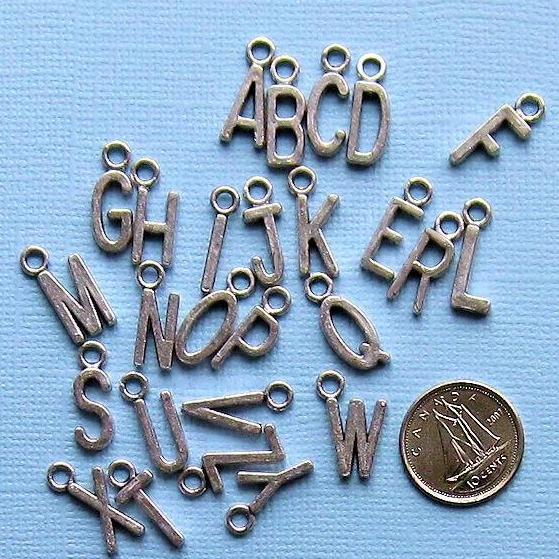 26 breloques de ton argent lettre alphabet - 1 jeu - SC1040