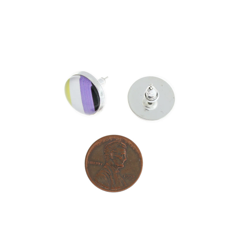Stainless Steel Earrings - Non-Binary Pride Studs - 15mm - 2 Pieces 1 Pair - ER191