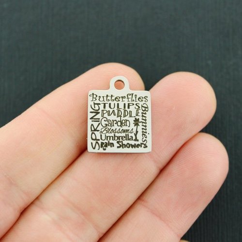 Spring Word Collage Stainless Steel Charms - BFS013-2969