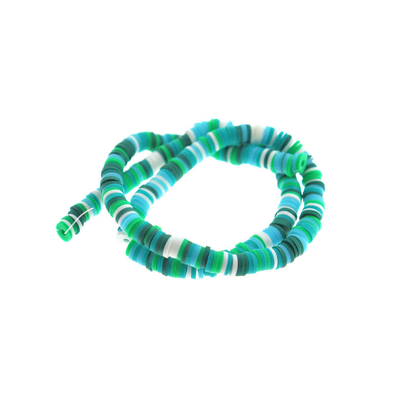 Heishi Polymer Clay Beads 6mm x 1mm - Ocean Blues & Greens - 1 Strand 320 Beads - BD147