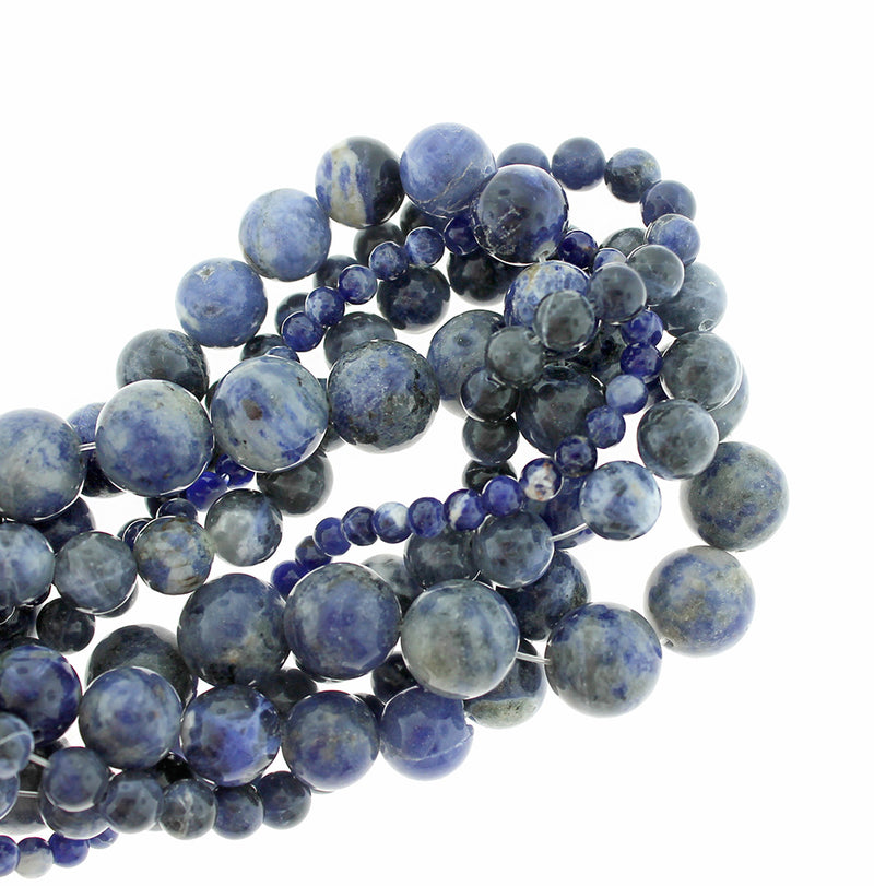 Round Natural Sodalite Beads 4mm -12mm - Choose Your Size - Deep Blue - 1 Full 15" Strand - BD1868