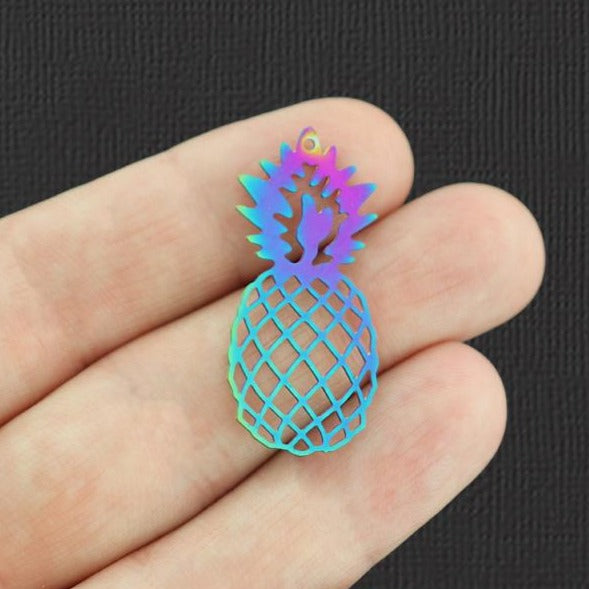 4 Pineapple Electroplated Stainless Steel Charms 2 Sided - SSP254