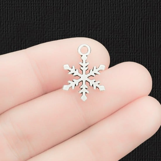25 Snowflake Antique Silver Tone Charms 2 Sided - SC1329