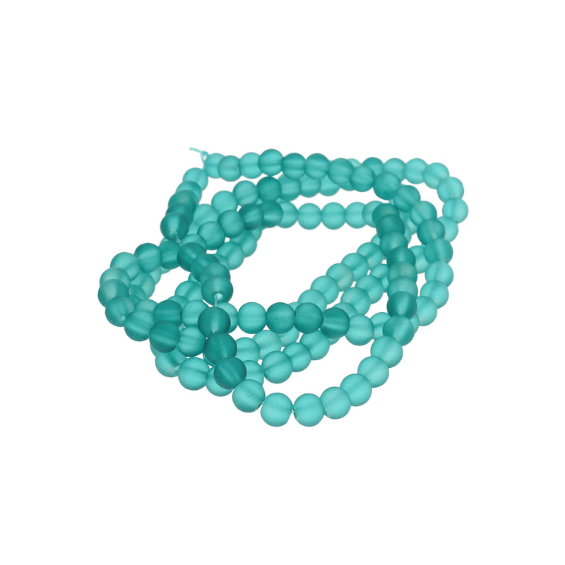 Round Glass Beads 6mm - Frosted Teal - 1 Strand 140 Beads - BD2492