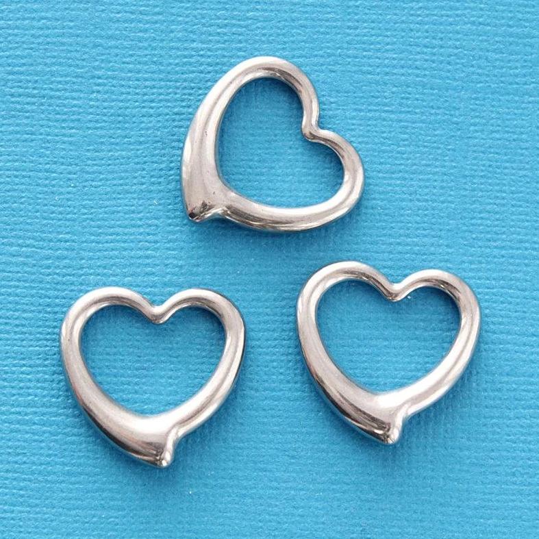 3 breloques en acier inoxydable ton argent coeur 2 faces - FD212