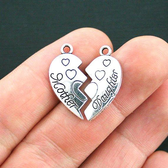 3 Mother Daughter Antique Silver Tone Charms - SC4215