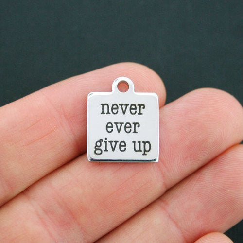 Never Ever Give Up Stainless Steel Charms - BFS013-0313