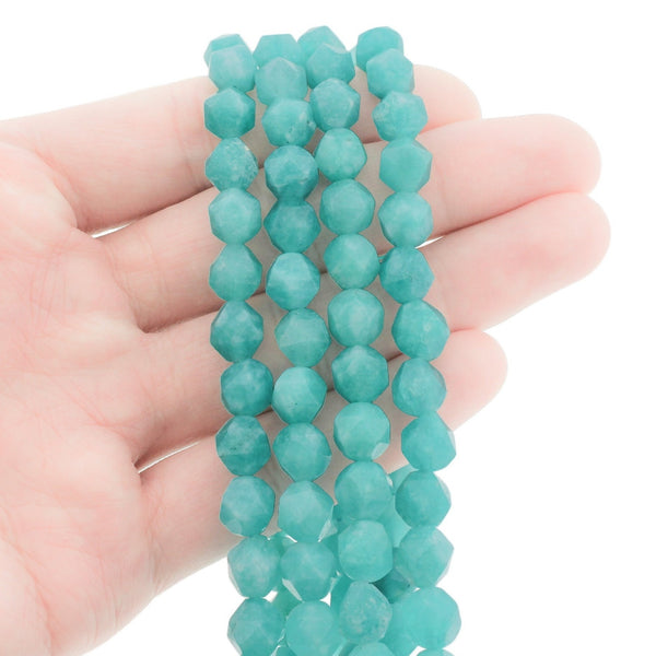 Star Cut Natural Jade Beads 8mm - Turquoise - 1 Strand 48 Beads - BD1424