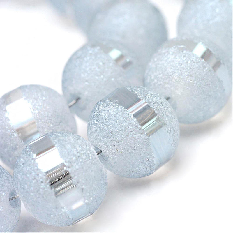 Round Glass Beads 8mm - Frosted Metallic Pale Blue - 1 Strand 72 Beads - BD1464