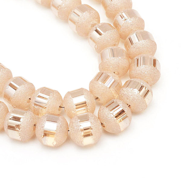 Round Glass Beads 8mm - Frosted Metallic Champagne - 1 Strand 72 Beads - BD1463