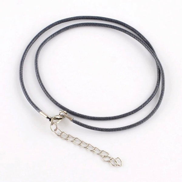 Steel Grey Wax Cord Necklaces 18.7" - 2mm - 5 Necklaces - N224