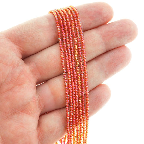 Faceted Glass Beads 2mm x 1mm - Electroplated Sunset Orange - 1 Strand 235 Beads - BD2651