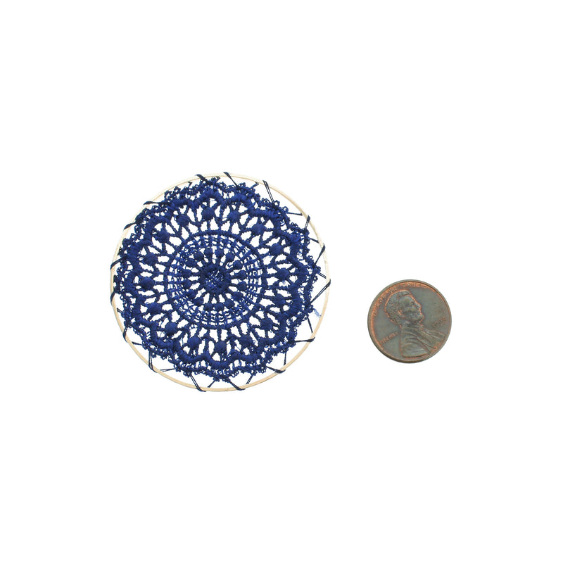 2 Royal Blue Woven Lace Flower Gold Tone Pendants - TSP219-A