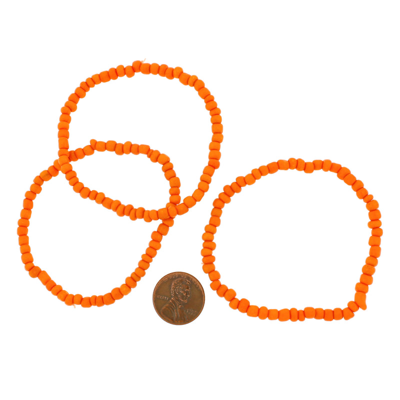 Seed Glass Bead Bracelets - 65mm - Bright Orange - 5 Bracelets - BB093