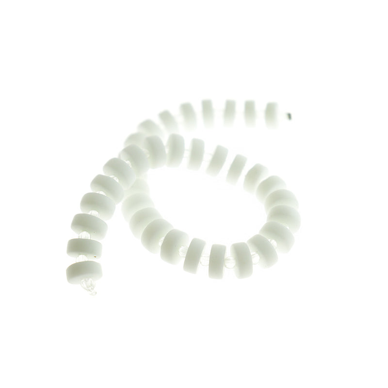 Heishi Cultured Sea Glass Beads 9mm x 6mm - White - 1 Strand 36 Beads - U178