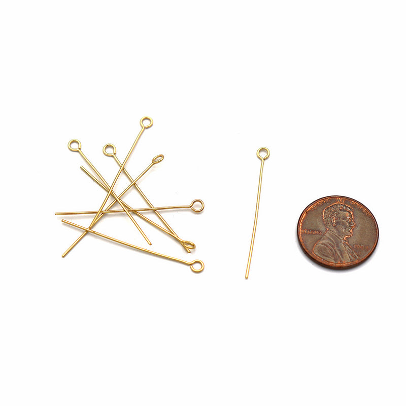 Gold Stainless Steel Eye Pins - 35mm - 25 Pieces - PIN095